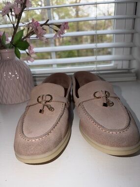 Aldo Blush Pink Suede Loafers with Gold Hardware